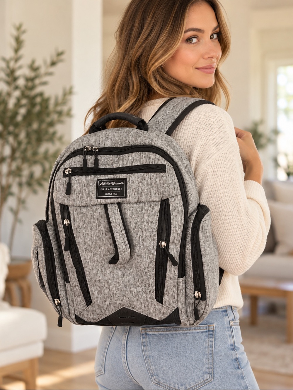 Eddie Bauer First Adventure Gray Diaper Backpack Cooler Bag